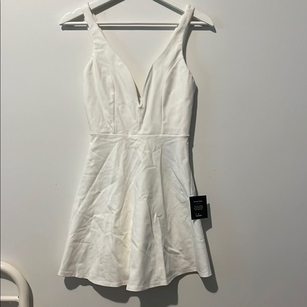 Lulu's White Fit and Flare Mini Dress V-Neck Sleeveless
